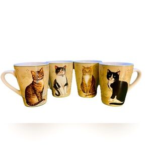 Oneida Feline Friends by David Carter Brown Stoneware Cat Mugs Set of 4